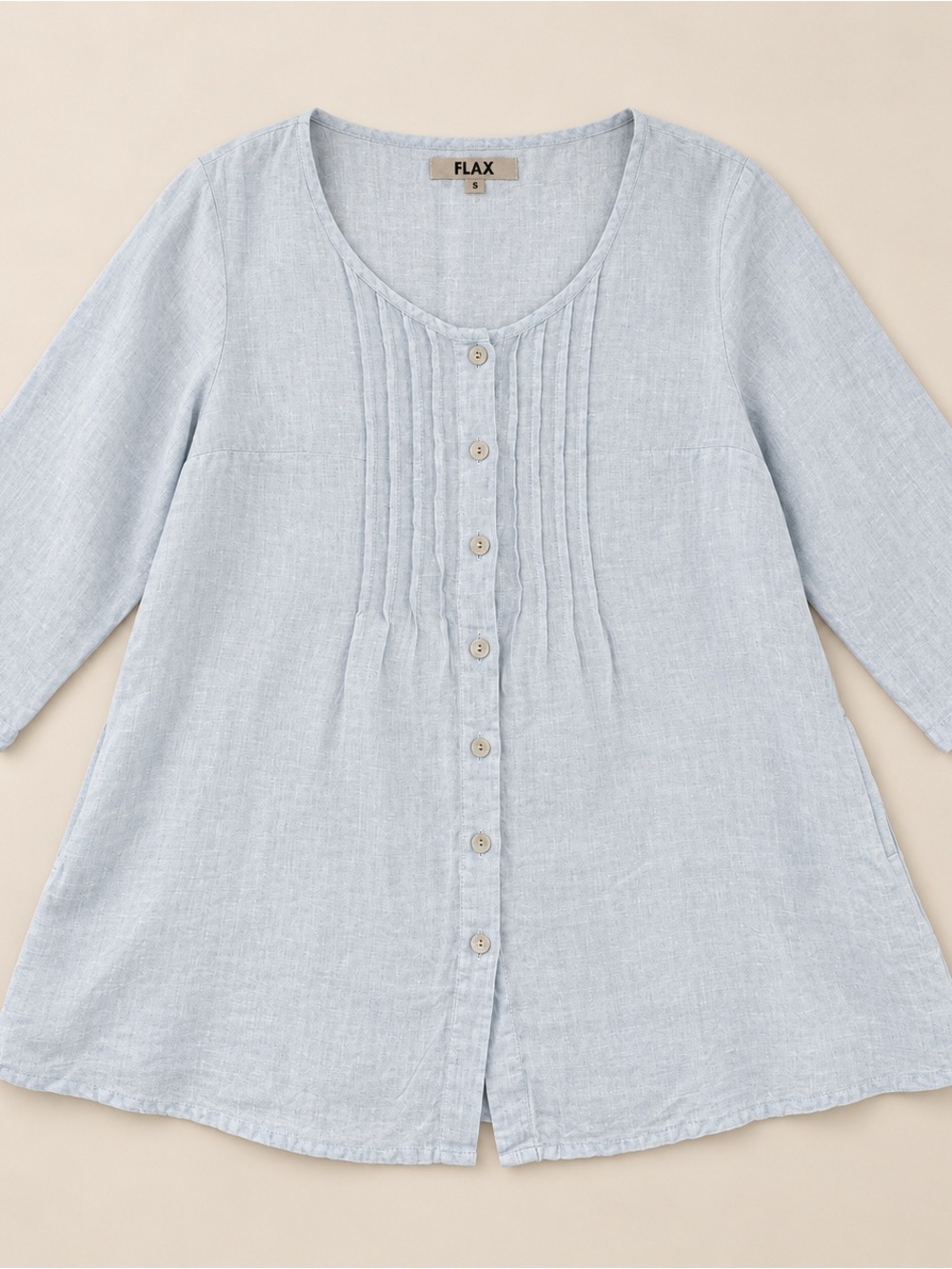 Flax 100% Linen Light Blue Pintuck Tunic